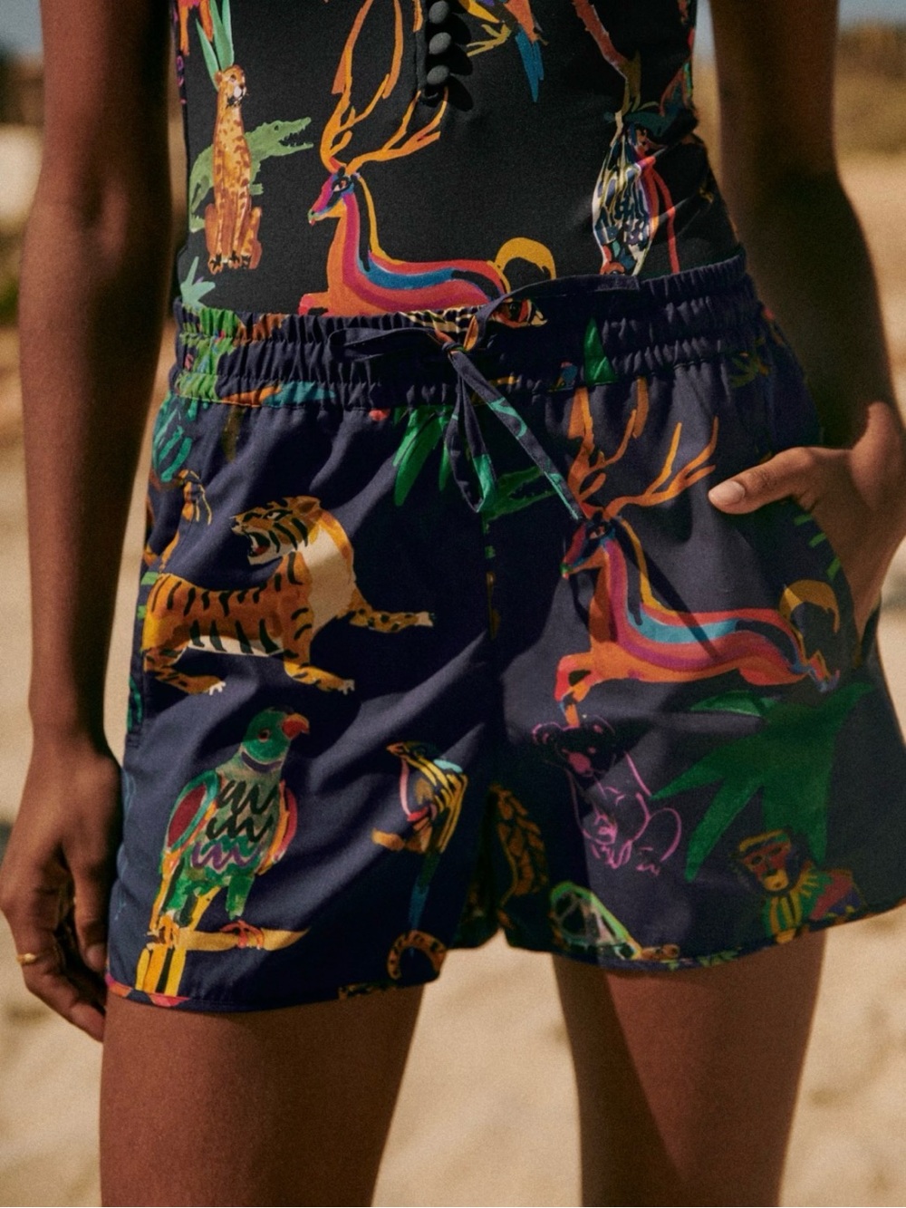 Sézane Kurt G. Kero Printed Navy Drawstring Shorts